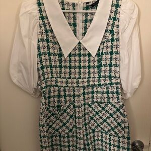Zara Green and White Puff Sleeve Romper
